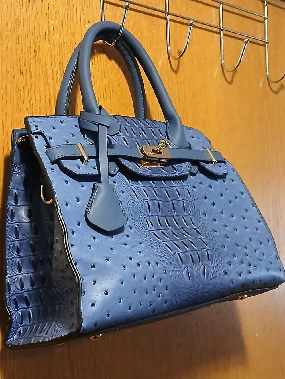 Mellow World Blue Ostrich/Croc Embossed Vegan Leather Satchel